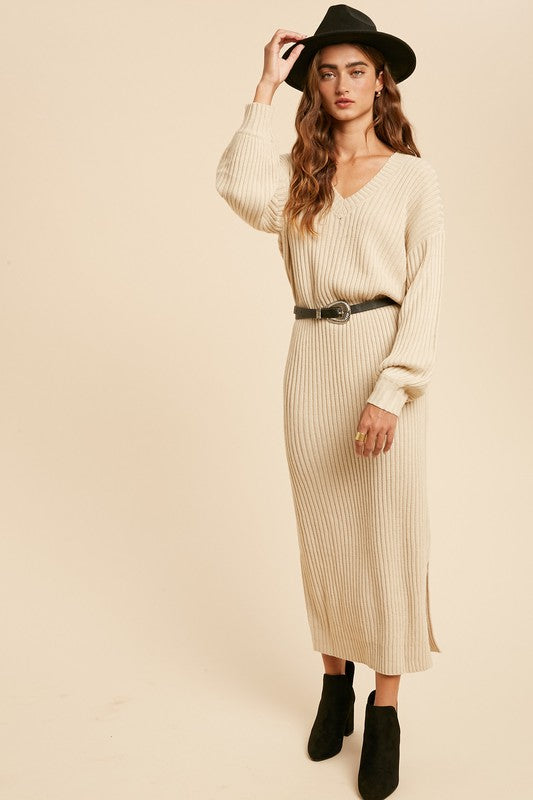 Isn't She Lovely Chunky Knit Sweater Midi Dress - Oatmeal Luxxhaven Isn't She Lovely Chunky Knit Sweater Midi Dress - Oatmeal Luxxhaven