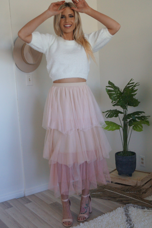 Blush Over Me Ombre Tiered Tulle Skirt Final Sale Luxxhaven