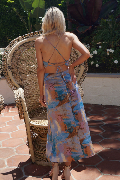 Mayorkas Metallic Marble Midi Dress - Blue & Gold M Mayorkas Metallic Marble Midi Dress - Blue & Gold M