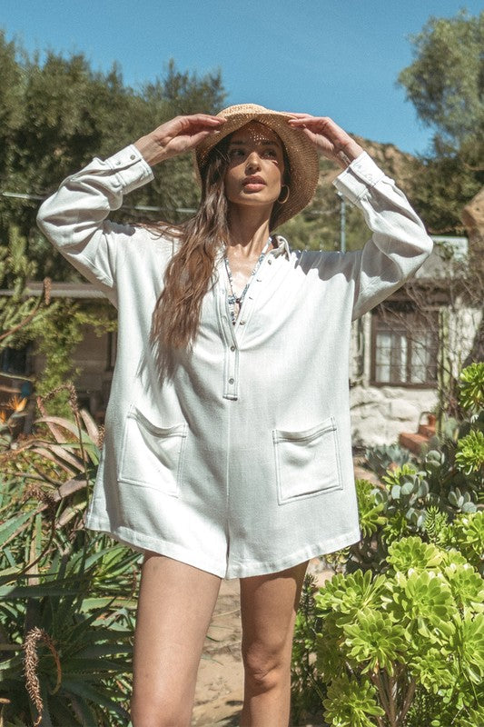 Lazy Sundays Long Sleeve Romper - White