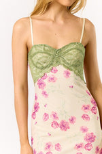 Meet Me In The Garden Contrast Corset Floral Dress - Pink & Green Preorder