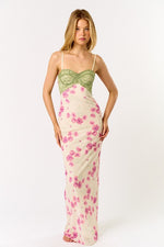 Meet Me In The Garden Contrast Corset Floral Dress - Pink & Green Preorder