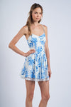 Sometimes Can Be Perfect - Blue Floral Mini Dress With Lace