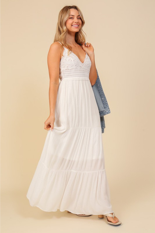 Boho Trails Lace Detail Maxi Dress - White