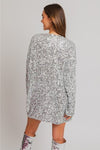 Oversized Long Sleeve Sequin Mini Dress- Silver