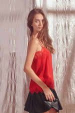 New Interests Satin Lace Cami - Red