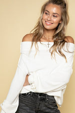 Inside Out Off The Shoulder Ribbed Sweater Top - Ivory