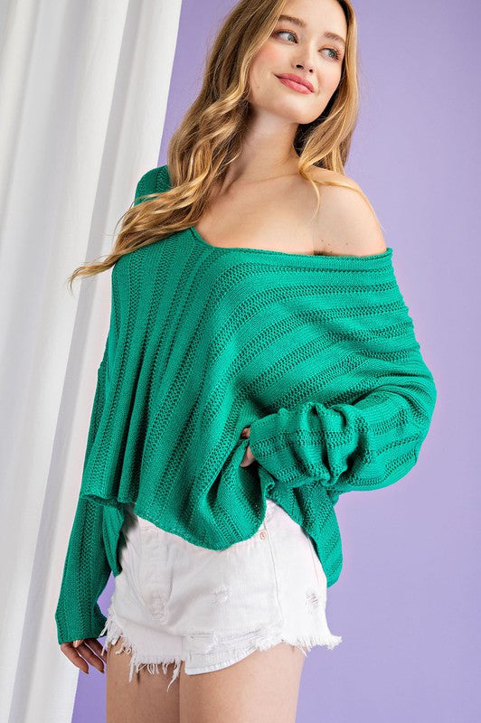 Allura Off Shoulder Sweater Top - Green