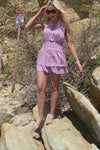 Atlantis V Neck Smocked Striped Mini Dress Romper - Pink