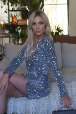 All That Glitters Sequined Deep V Mini Dress - Silver