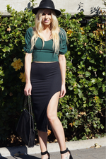 Sweetheart Puff Sleeve Crop Top - Forest Green