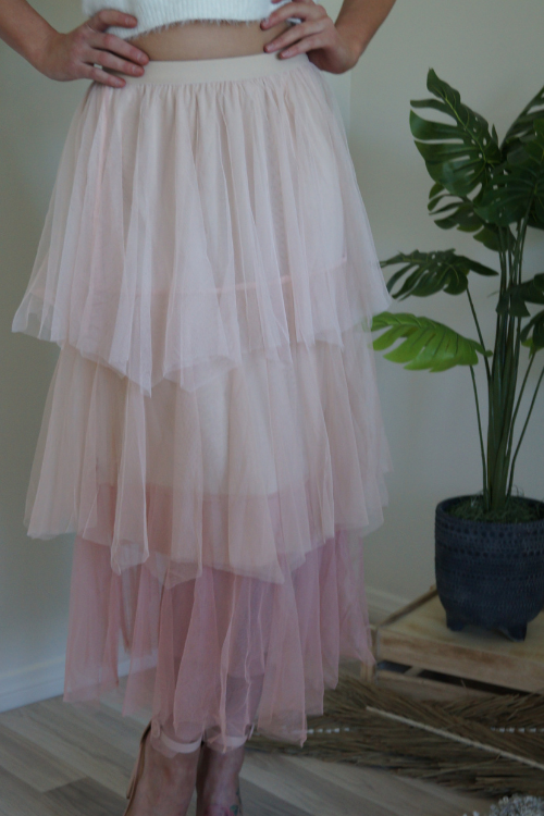 Blush Over Me Ombre Tiered Tulle Skirt - Final Sale
